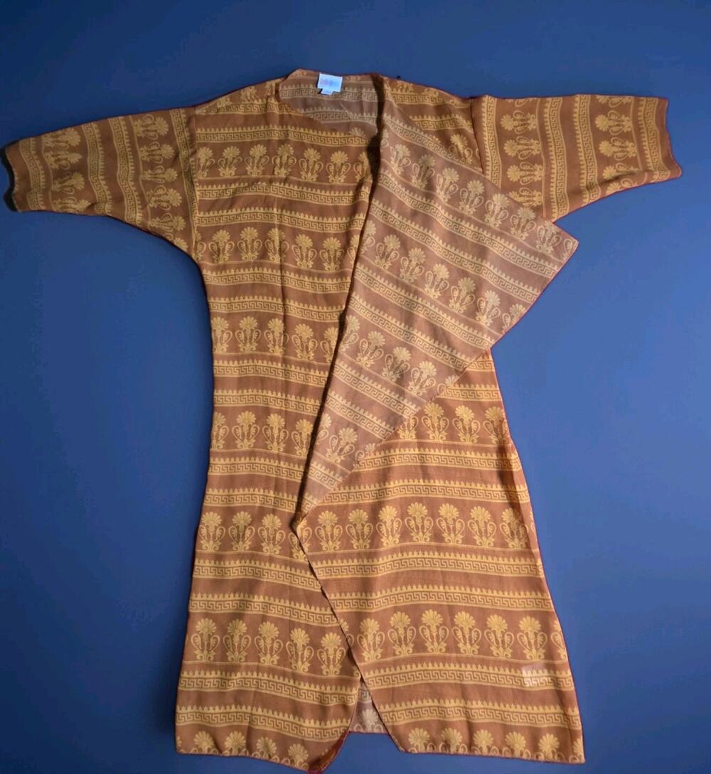 LuLaRoe Sarah Cardigan Women’s Small Brown Gold Kimono Duster Open Front Boho